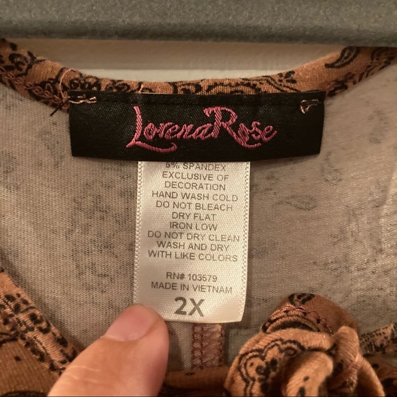 Lorena Rose 2X Dusty Rose Pink Mandala Dress with long sleeves tie neckline - Picture 3 of 6